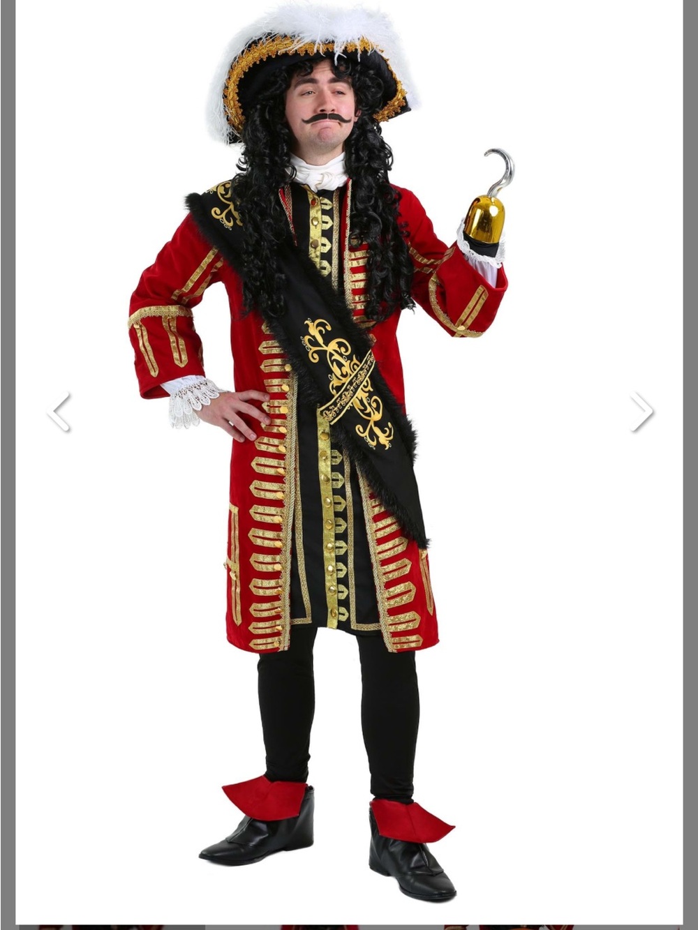 ELITE CAPTAIN HOOK COSTUME FOR MEN with hook accessory and wig!